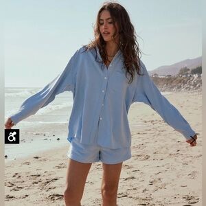 Bohme Women's Lena Light Blue Button Down Short Set